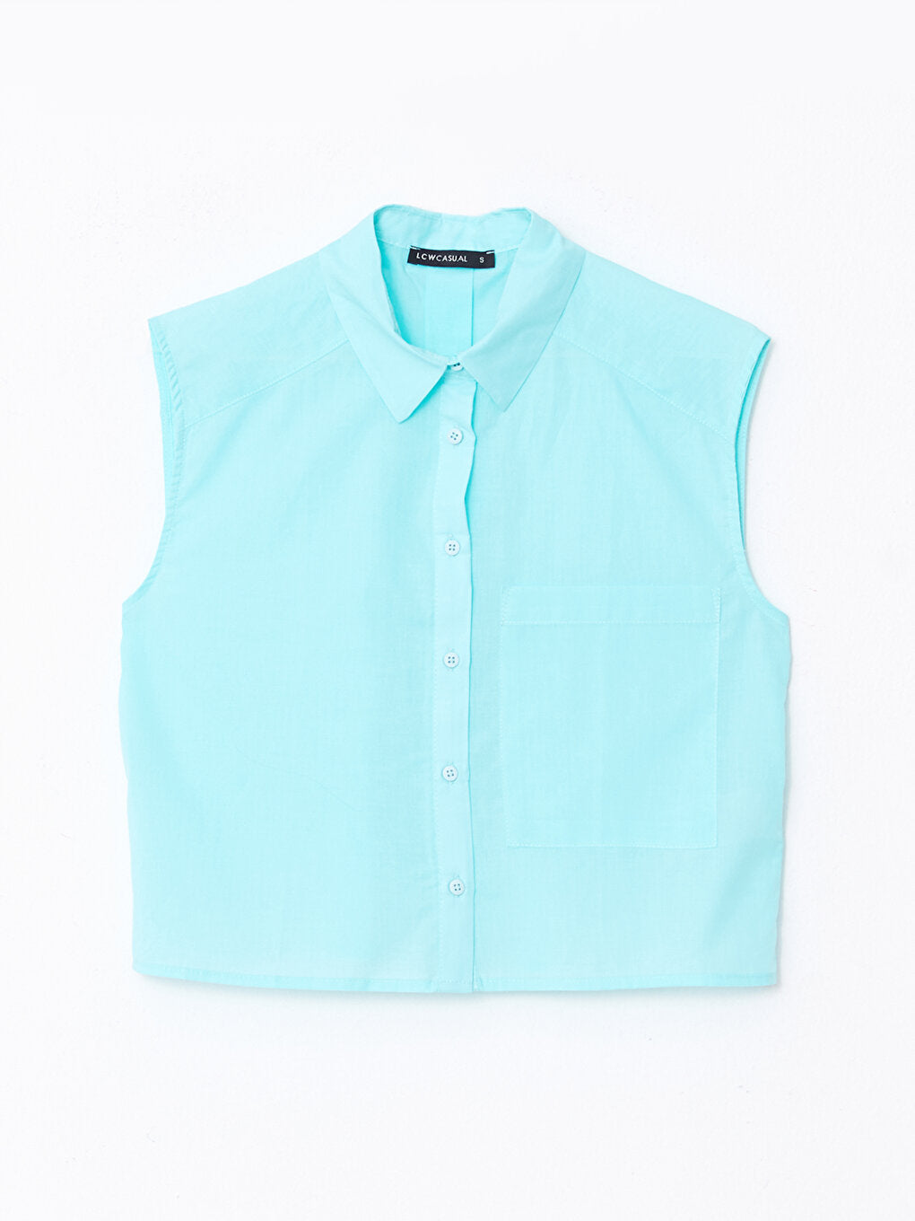 Front Button Closure Plain Sleeveless Poplin Women's Shirt