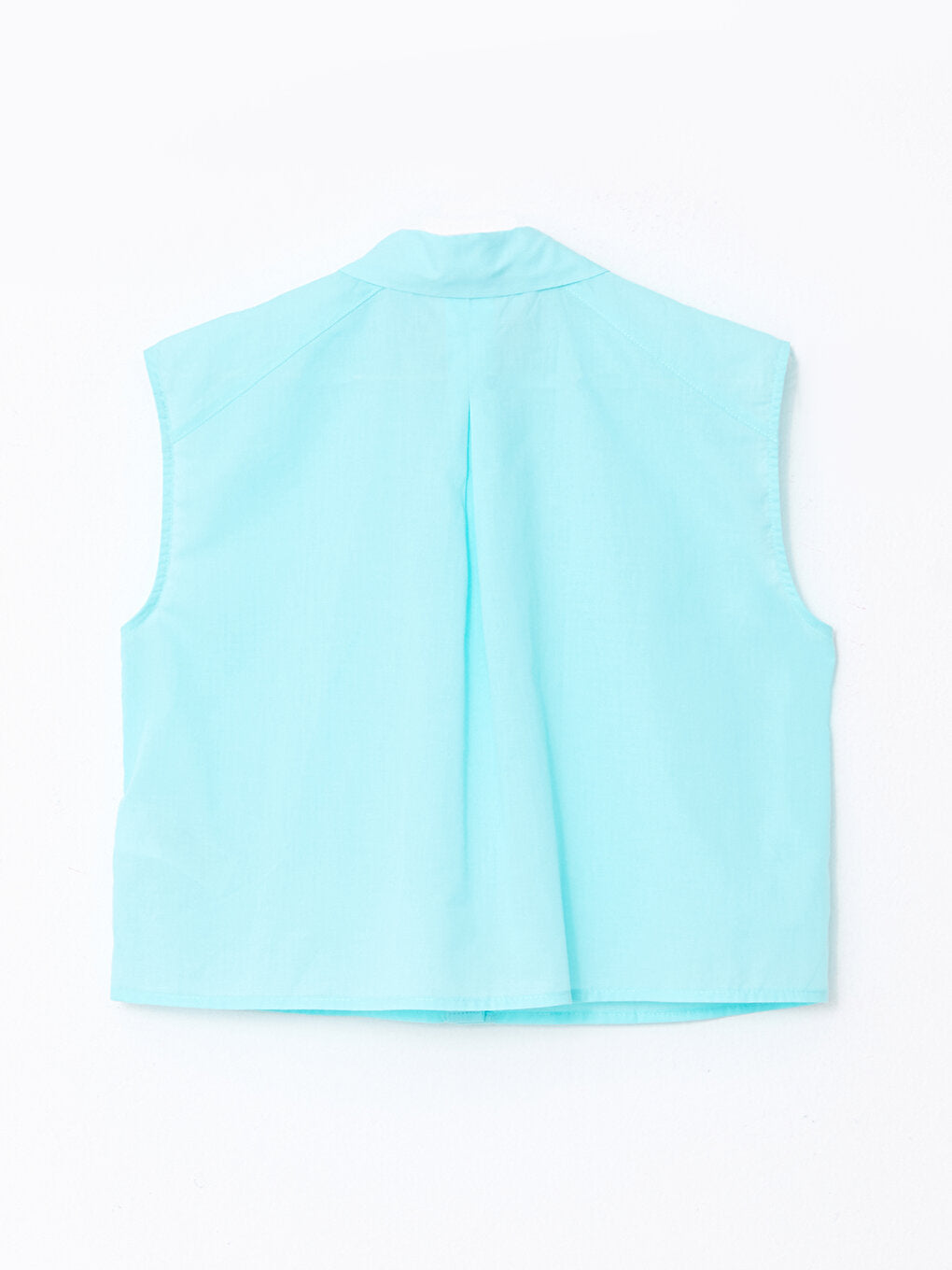 Front Button Closure Plain Sleeveless Poplin Women's Shirt