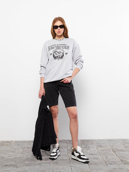 Crew Neck Printed Long Sleeve Women's Sweatshirt