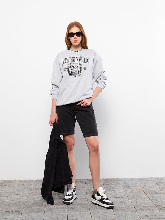 Crew Neck Printed Long Sleeve Women's Sweatshirt