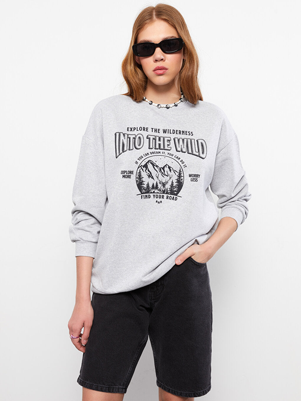 Crew Neck Printed Long Sleeve Women's Sweatshirt