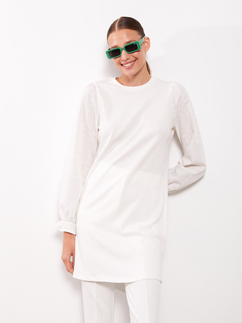 Crew Neck Plain Long Sleeve Women's Tunic