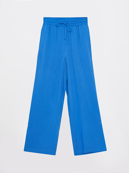 Plain Viscose Women's Palazzo Trousers with Elastic Waist