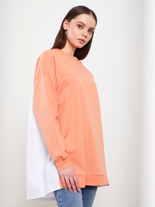 Crew Neck Color Blocked Long Sleeve Women's Sweatshirt Tunic