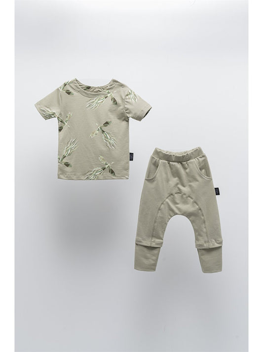 Crew Neck Short Sleeve Baby T-Shirt and Tracksuit Bottom 2-pack