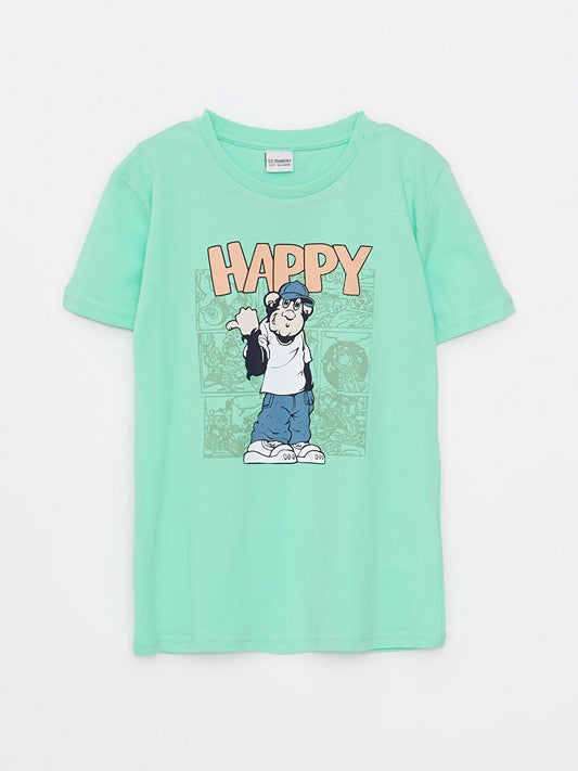 Crew Neck Nostalgic Monkey Printed Short Sleeve Cotton Boys' T-Shirt