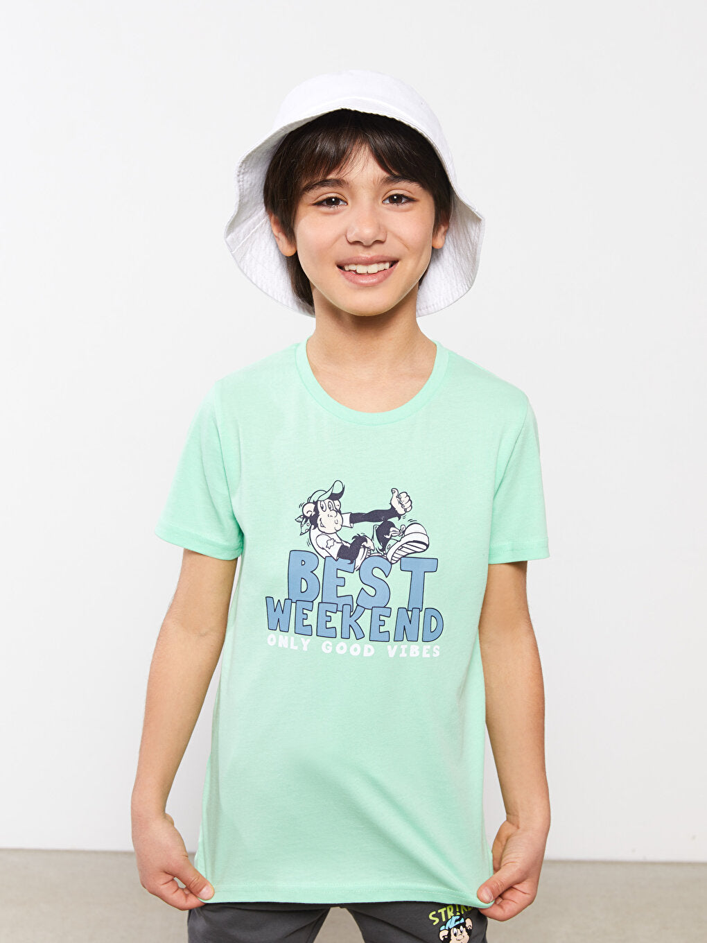 Crew Neck Nostalgic Monkey Printed Short Sleeve Boys' T-Shirt