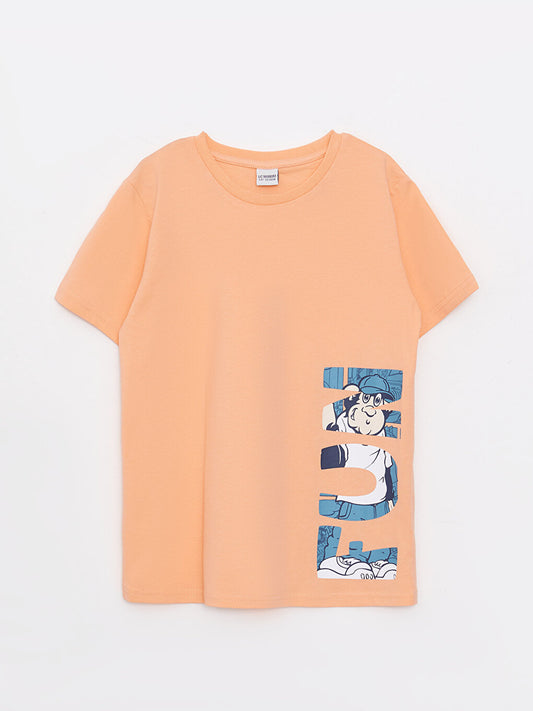 Crew Neck Nostalgic Monkey Printed Short Sleeve Cotton Boys' T-Shirt