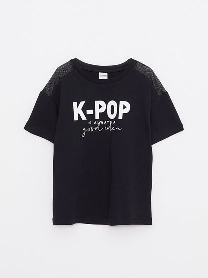 Crew Neck K-Pop Printed Short Sleeve Cotton Girls' T-Shirt