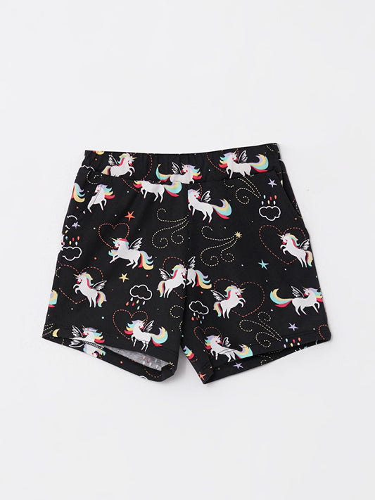 Patterned Girl's Shorts with Elastic Waist