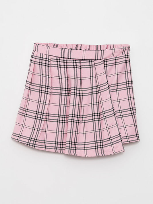 Plaid Girl's Shorts Skirt with Elastic Waist