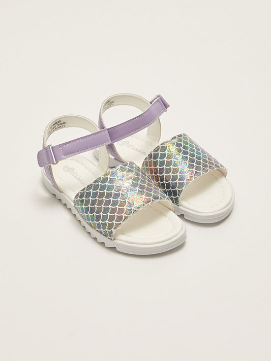 Patterned Single Striped Velcro Girls Sandals