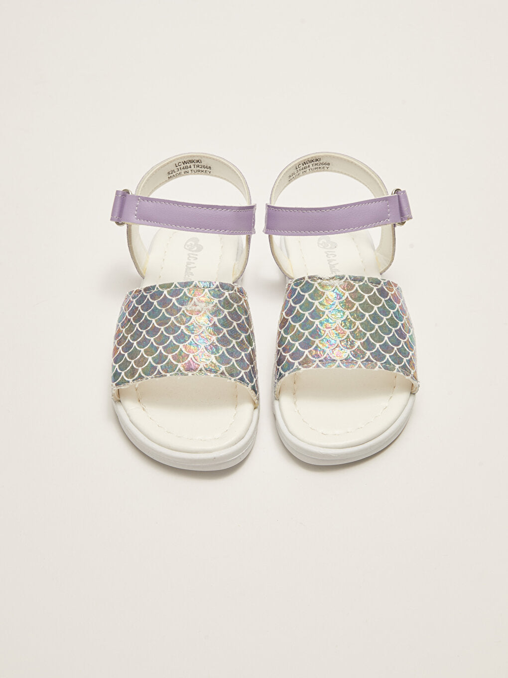 Patterned Single Striped Velcro Girls Sandals