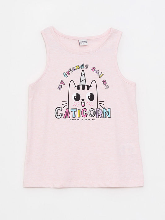 Crew Neck Printed Girl's Undershirt