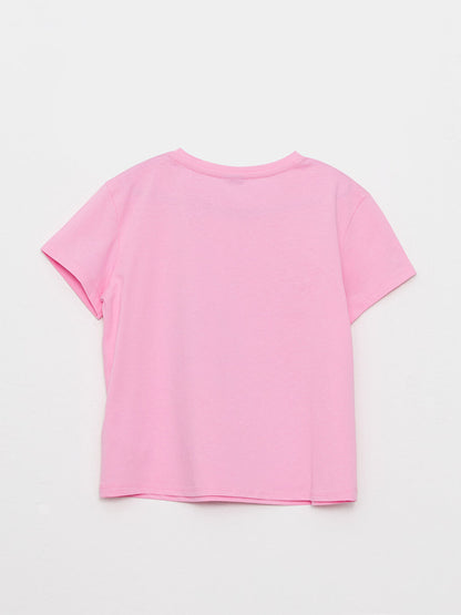 Crew Neck Printed Short Sleeve Cotton Girls' T-Shirt