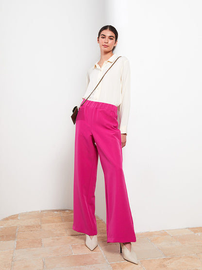 Plain Crepe Women's Trousers with Elastic Waist