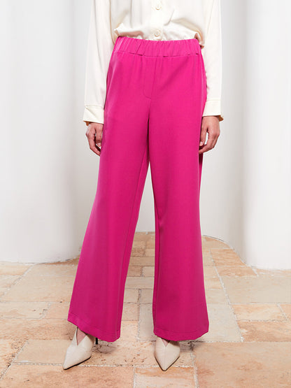 Plain Crepe Women's Trousers with Elastic Waist