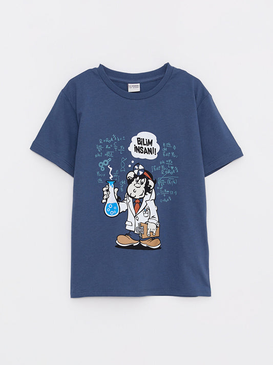 Crew Neck Nostalgic Monkey Printed Short Sleeve Cotton Boys' T-Shirt