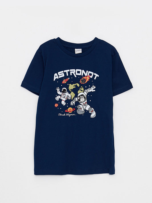 Crew Neck Nostalgic Monkey Printed Short Sleeve Cotton Boys' T-Shirt