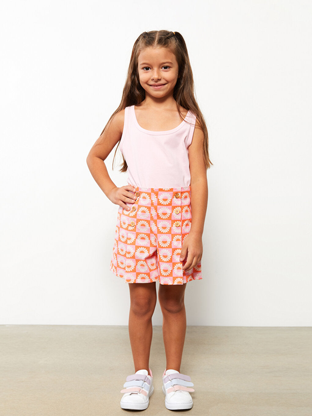 Patterned Girl's Shorts with Elastic Waist