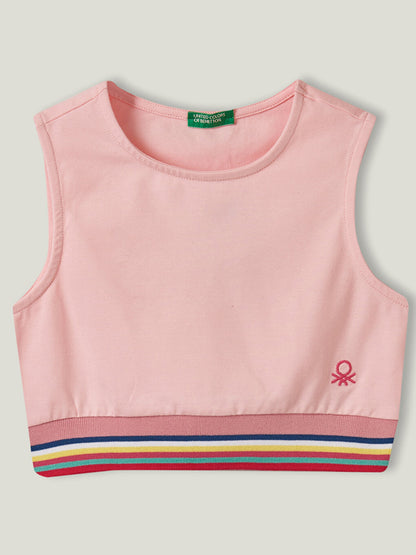 Crew Neck Embroidery Detailed Cotton Girl's Undershirt