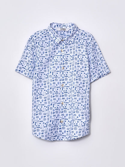 Patterned Short Sleeve Gabardine Boy's Shirt