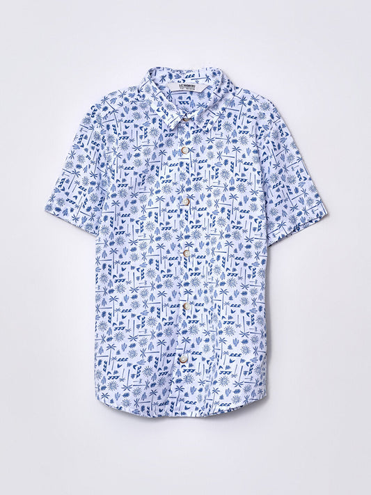 Patterned Short Sleeve Gabardine Boy's Shirt