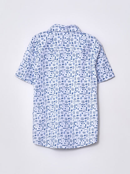 Patterned Short Sleeve Gabardine Boy's Shirt