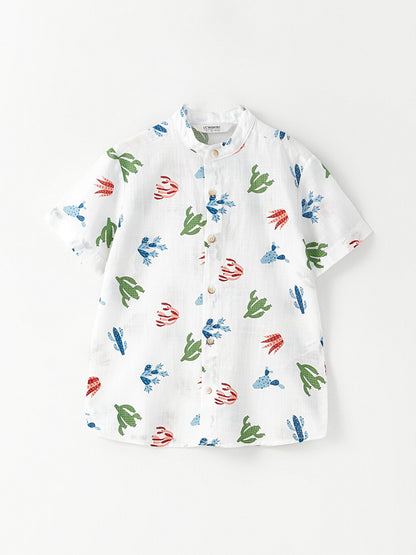 Judge Collar Patterned Short Sleeve Gabardine Boy's Shirt