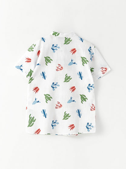 Judge Collar Patterned Short Sleeve Gabardine Boy's Shirt