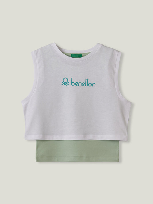 Crew Neck Printed Cotton Girl's Crop T-Shirt and Undershirt