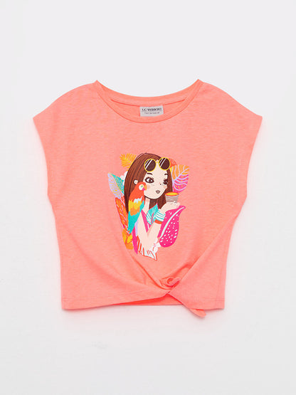 Crew Neck Printed Girl's Undershirt