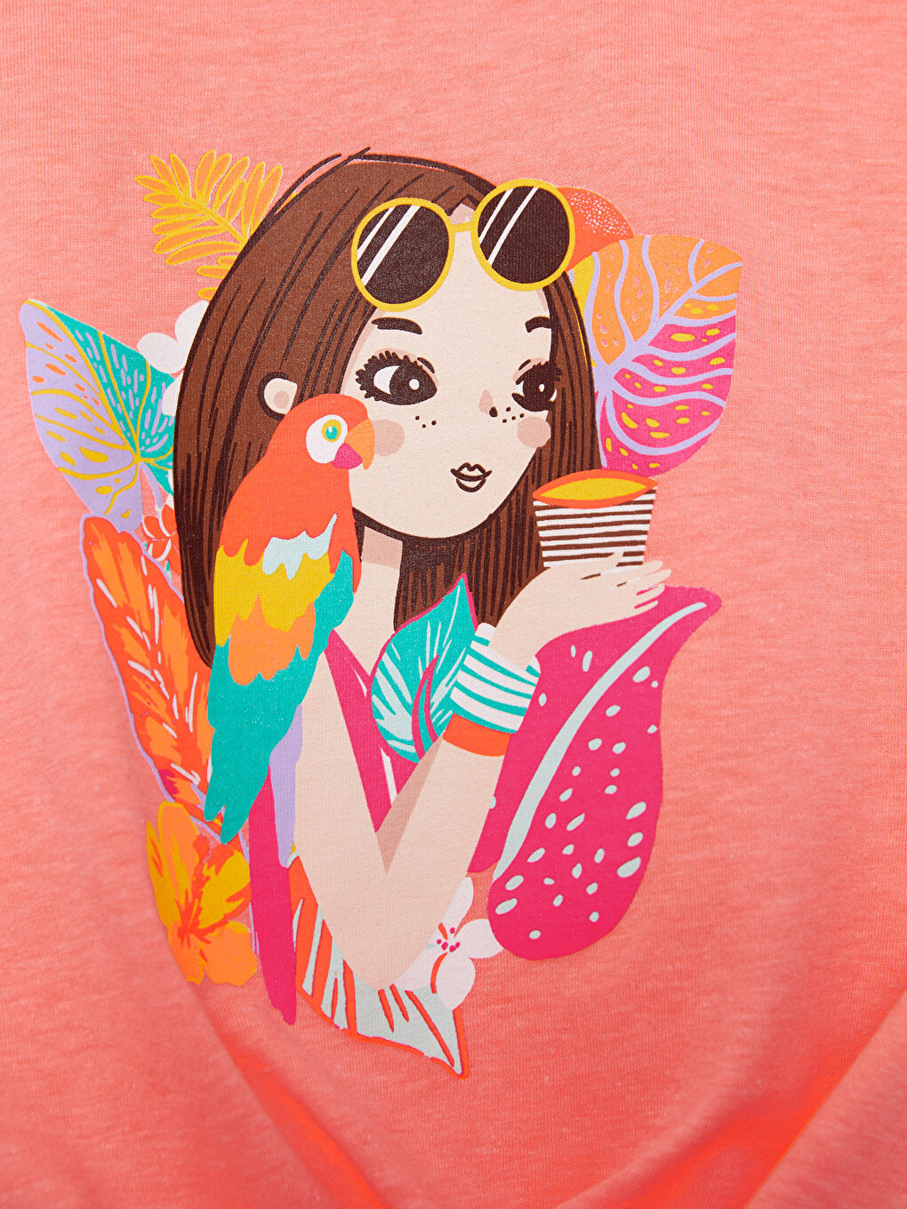 Crew Neck Printed Girl's Undershirt