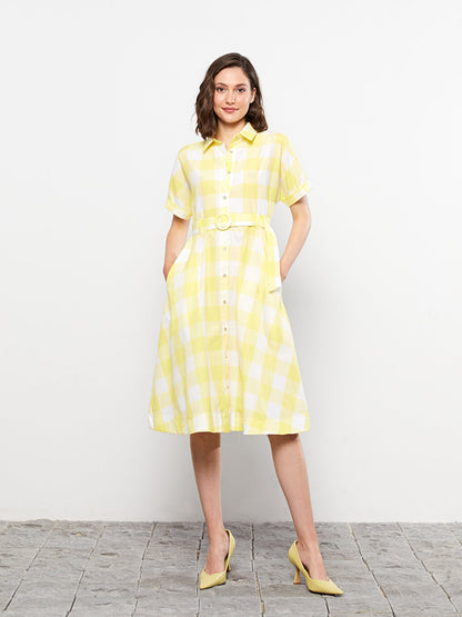 Shirt Collar Plaid Short Sleeve Poplin Women's Dress