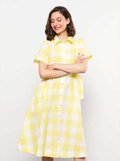 Shirt Collar Plaid Short Sleeve Poplin Women's Dress