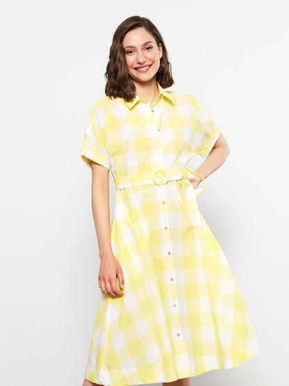 Shirt Collar Plaid Short Sleeve Poplin Women's Dress