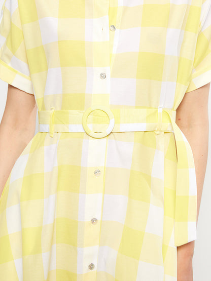 Shirt Collar Plaid Short Sleeve Poplin Women's Dress