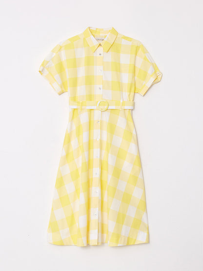 Shirt Collar Plaid Short Sleeve Poplin Women's Dress