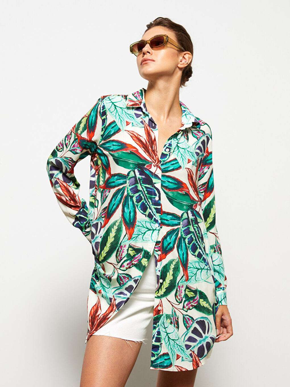 Patterned Long Sleeve Viscose Women's Shirt Tunic