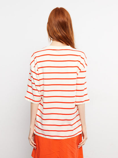 Crew Neck Striped Short Sleeve Cotton Women's T-Shirt