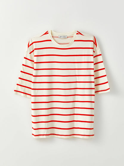 Crew Neck Striped Short Sleeve Cotton Women's T-Shirt