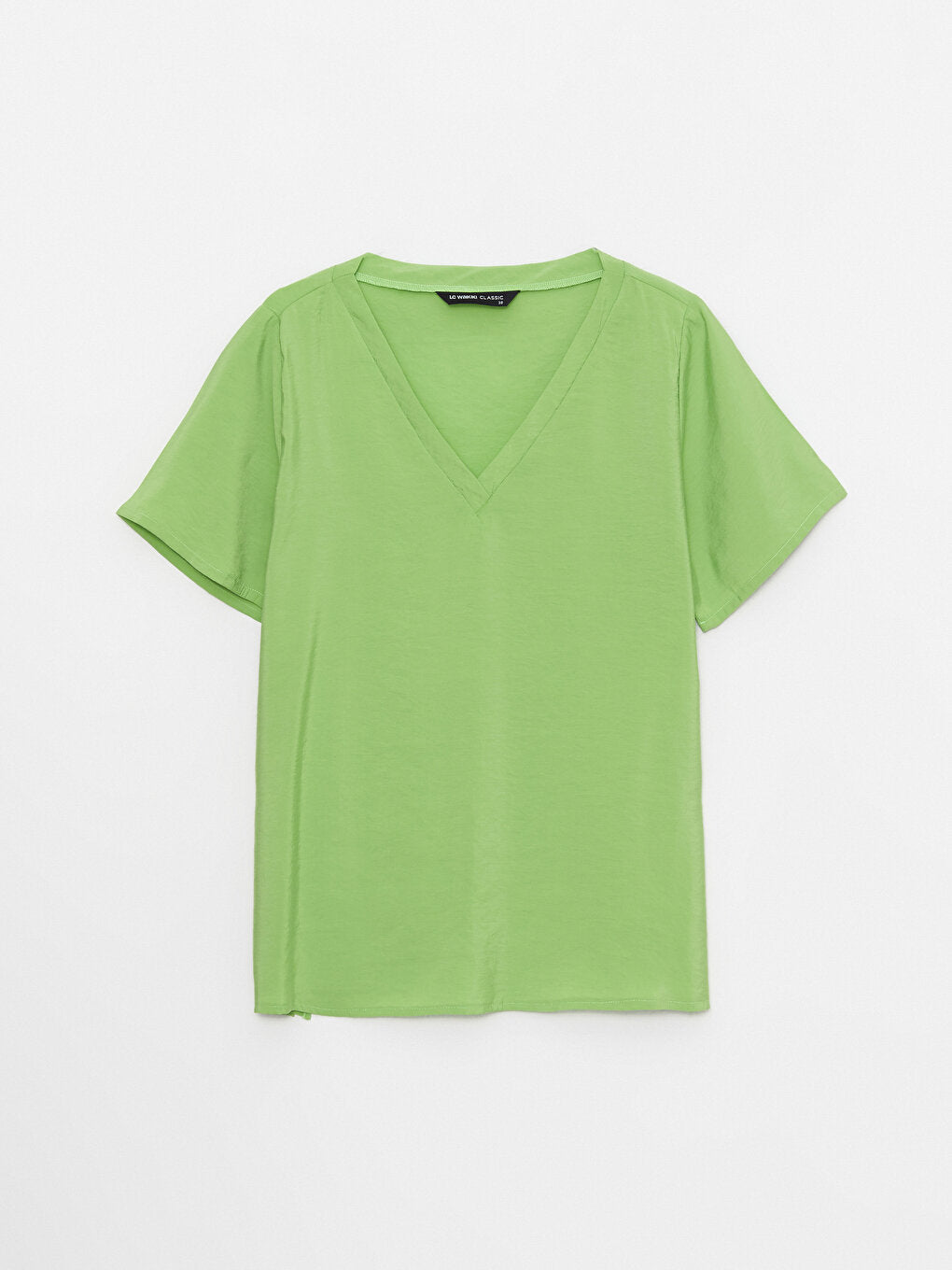 V-Neck Plain Short Sleeve Poplin Women's Blouse