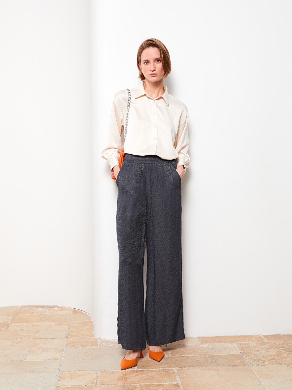 Comfortable Pattern Patterned Viscose Women's Trousers with Elastic Waist