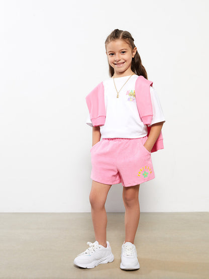 Embroidered Girls' Shorts with Elastic Waist