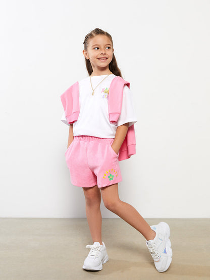 Embroidered Girls' Shorts with Elastic Waist