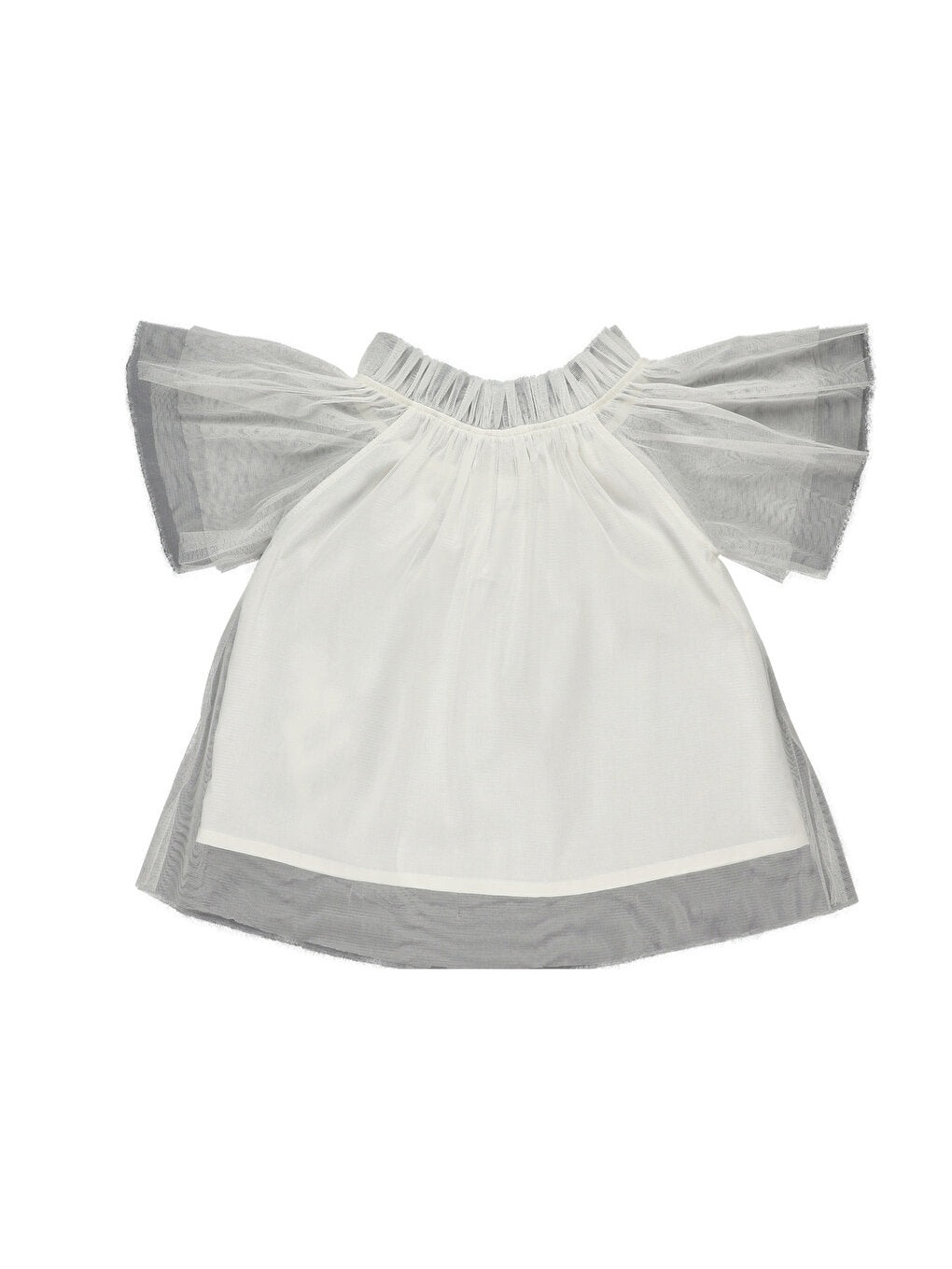 High Collar Short Sleeve Tulle Detailed Girl's Blouse