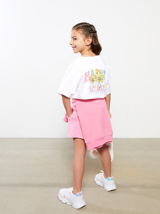 Crew Neck Printed Short Sleeve Girls' T-Shirt