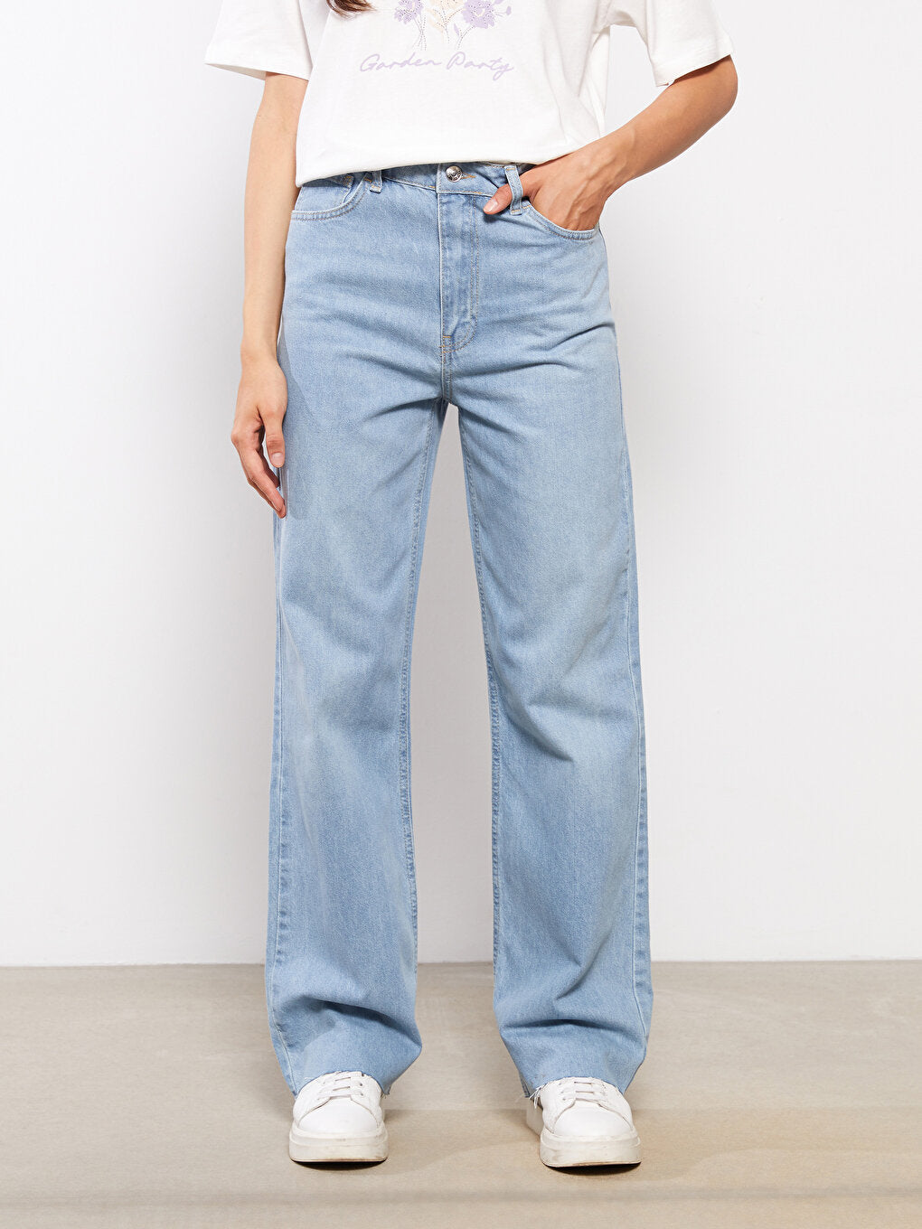 Wideleg Straight Ripped Detailed Women's Jean Trousers