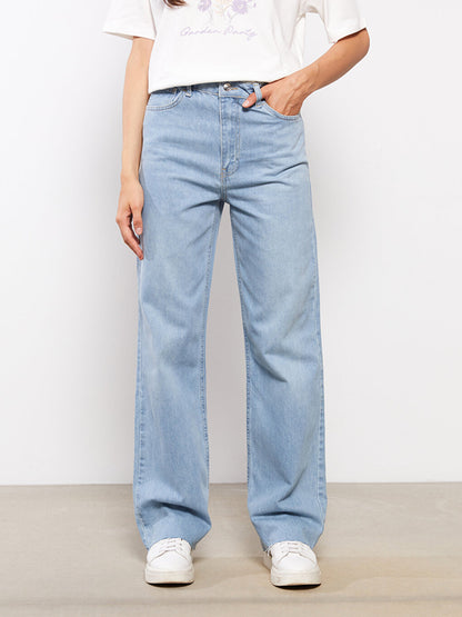 Wideleg Straight Ripped Detailed Women's Jean Trousers