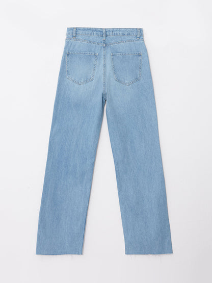 Wideleg Straight Ripped Detailed Women's Jean Trousers